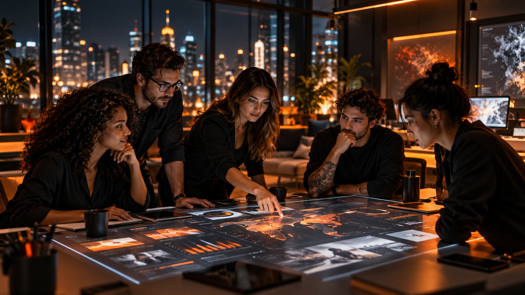 Equipe de agência tecnológica planejando uma campanha
